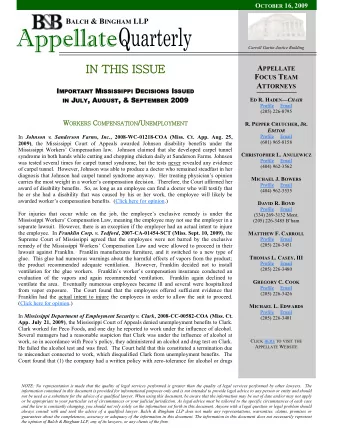 IN THIS ISSUE  IN A PPELLATE F OCUS T EAM A TTORNEYS I MPO TANT M ISS IPPI D ECISIO ECISIONS I SS