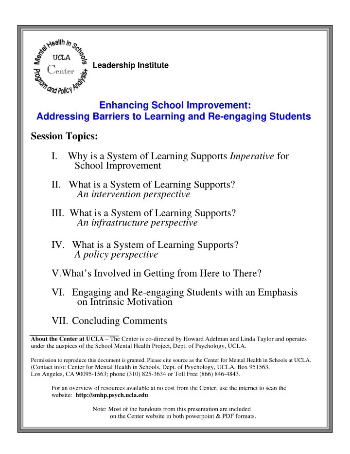 session topics i why is a system of learning supports