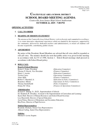 Date  Time  Meetings  Place  November 12, 2019  6:00 pm  All Committees &amp; Special Meeting