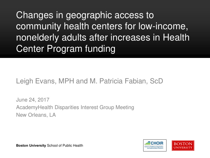 changes in geographic access to community health centers