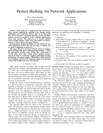 Perfect Hashing for Network Applications  Yi Lu, Balaji Prabhakar  Flavio Bonomi  Dept. of
