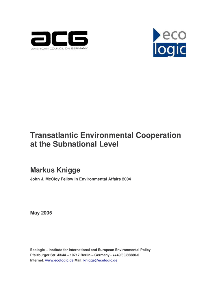 transatlantic environmental cooperation at the