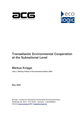 Transatlantic Environmental Cooperation  at the Subnational Level  Markus Knigge  John J. McCloy
