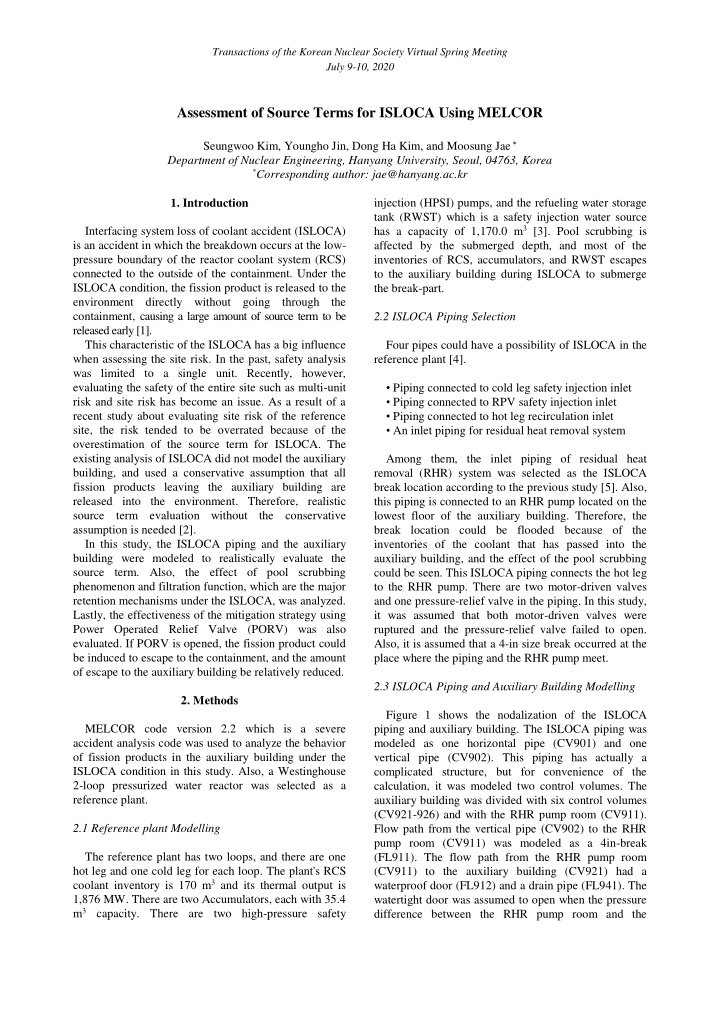 assessment of source terms for isloca using melcor