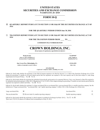CROWN HOLDINGS, INC.  (Exact name of registrant as specified in its charter)