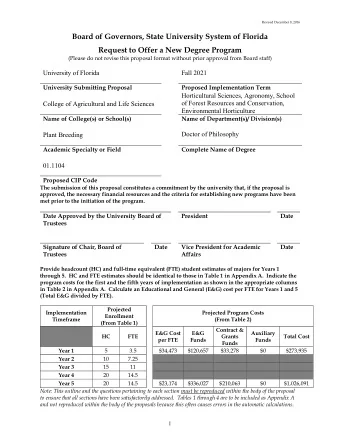Board of Governors, State University System of Florida  Request to Offer a New Degree Program