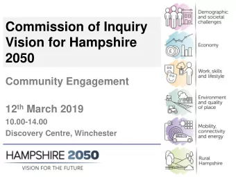 Vision for Hampshire  2050  Community Engagement 12 th March 2019  10.00-14.00  Discovery Centre,