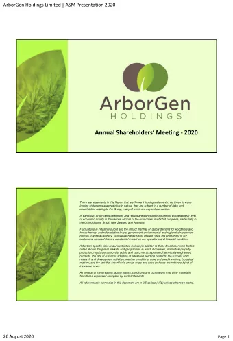 Annual Shareholders Meeting - 2020 There are statements in this Report that are forward