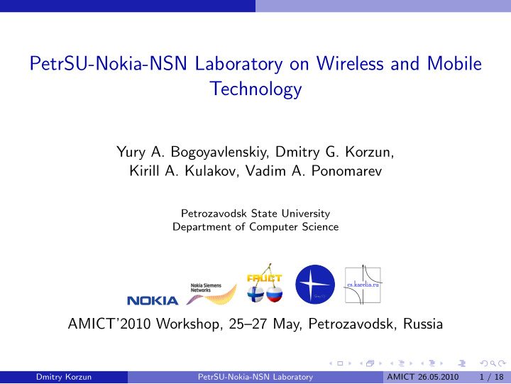 petrsu nokia nsn laboratory on wireless and mobile