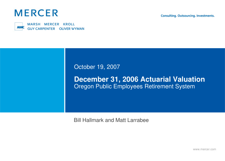 december 31 2006 actuarial valuation
