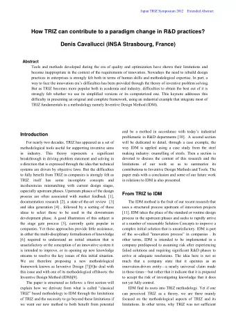How TRIZ can contribute to a paradigm change in R&amp;D practices?  Denis Cavallucci (INSA