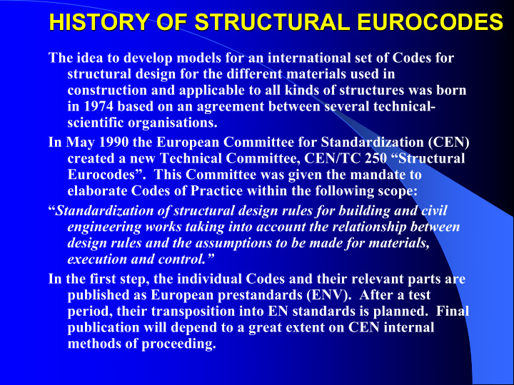 history of structural eurocodes