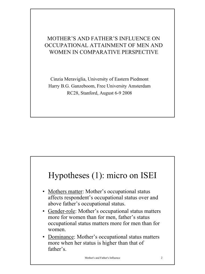 hypotheses 1 micro on isei