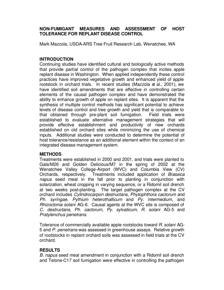 non fumigant measures and assessment of host tolerance