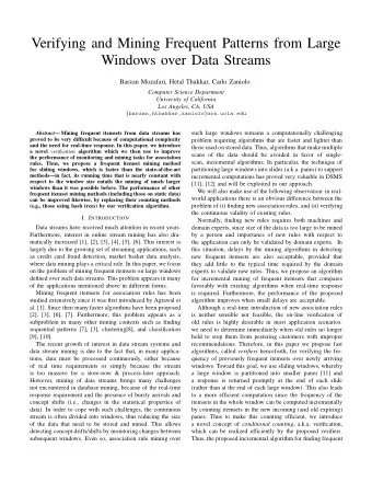 Verifying and Mining Frequent Patterns from Large  Windows over Data Streams  Barzan Mozafari,