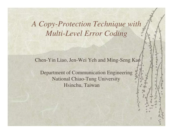 a copy protection technique with multi level error coding