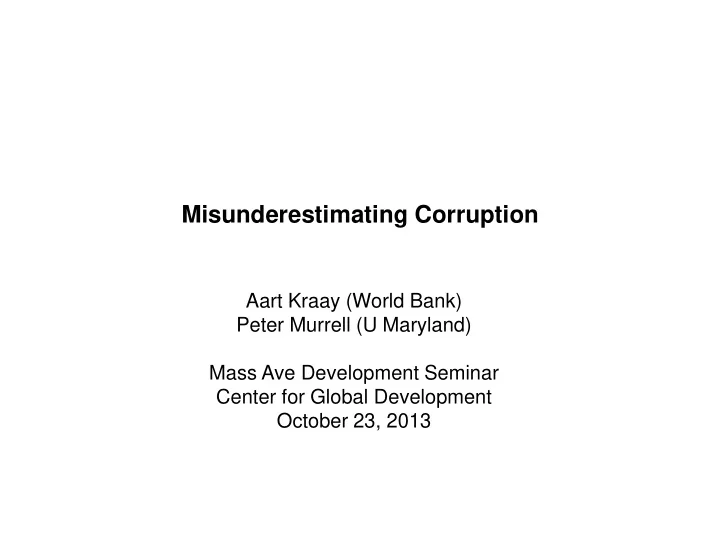 aart kraay world bank peter murrell u maryland mass ave