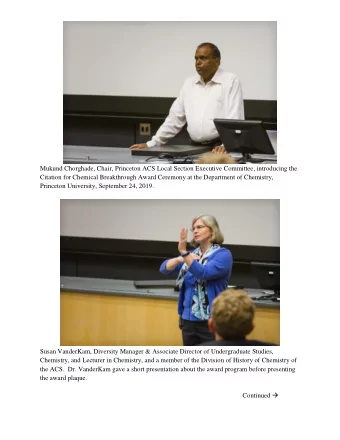 Mukund Chorghade, Chair, Princeton ACS Local Section Executive Committee, introducing the  Citation