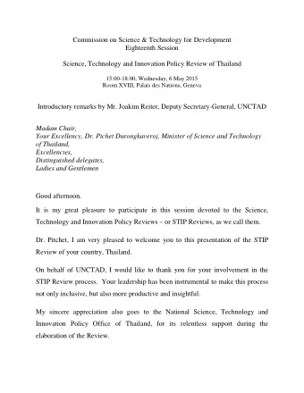 Commission on Science &amp; Technology for Development  Eighteenth Session Science, Technology and
