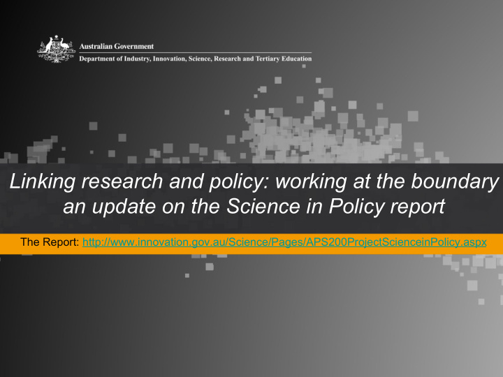 linking research and policy working at the boundary an