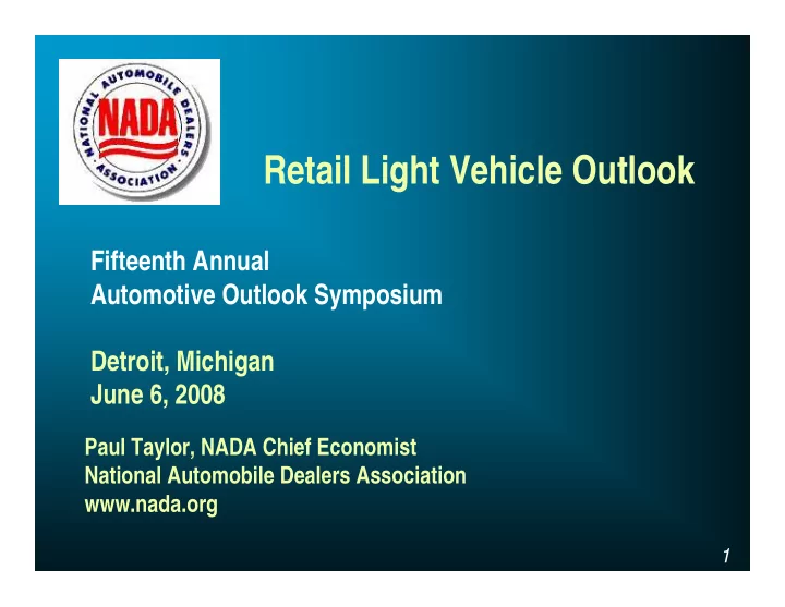 retail light vehicle outlook
