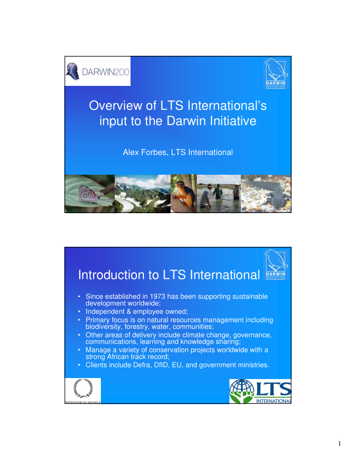 overview of lts international s input to the darwin