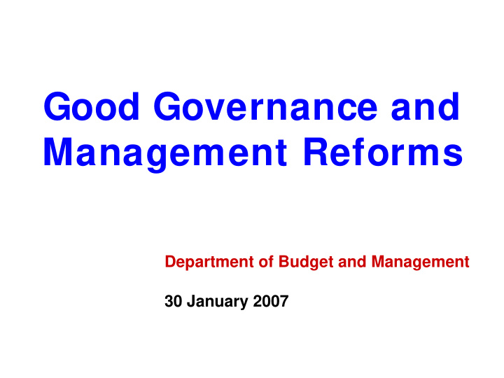 good governance and management reforms