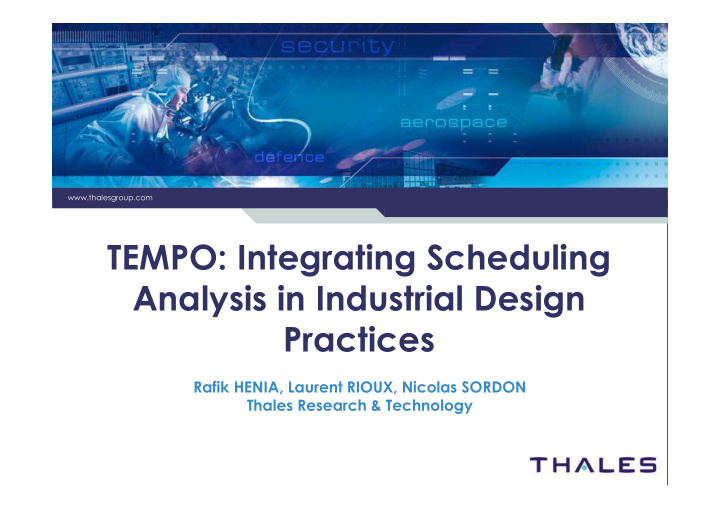 tempo integrating scheduling analysis in industrial