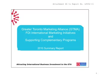 Greater Toronto Marketing Alliance (GTMA)  Greater Toronto Marketing Alliance (GTMA)  FDI