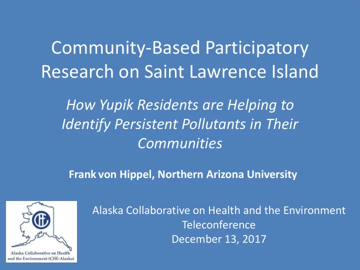 community based participatory research on saint lawrence