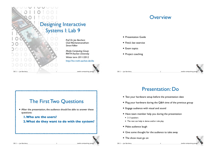 overview designing interactive systems i lab 9