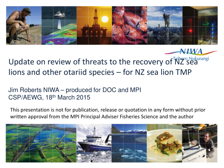 update on review of threats to the recovery of nz sea