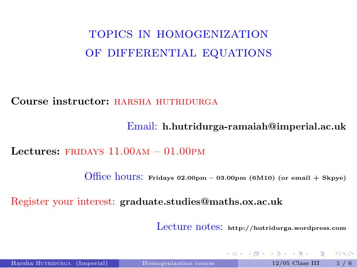topics in homogenization of differential equations