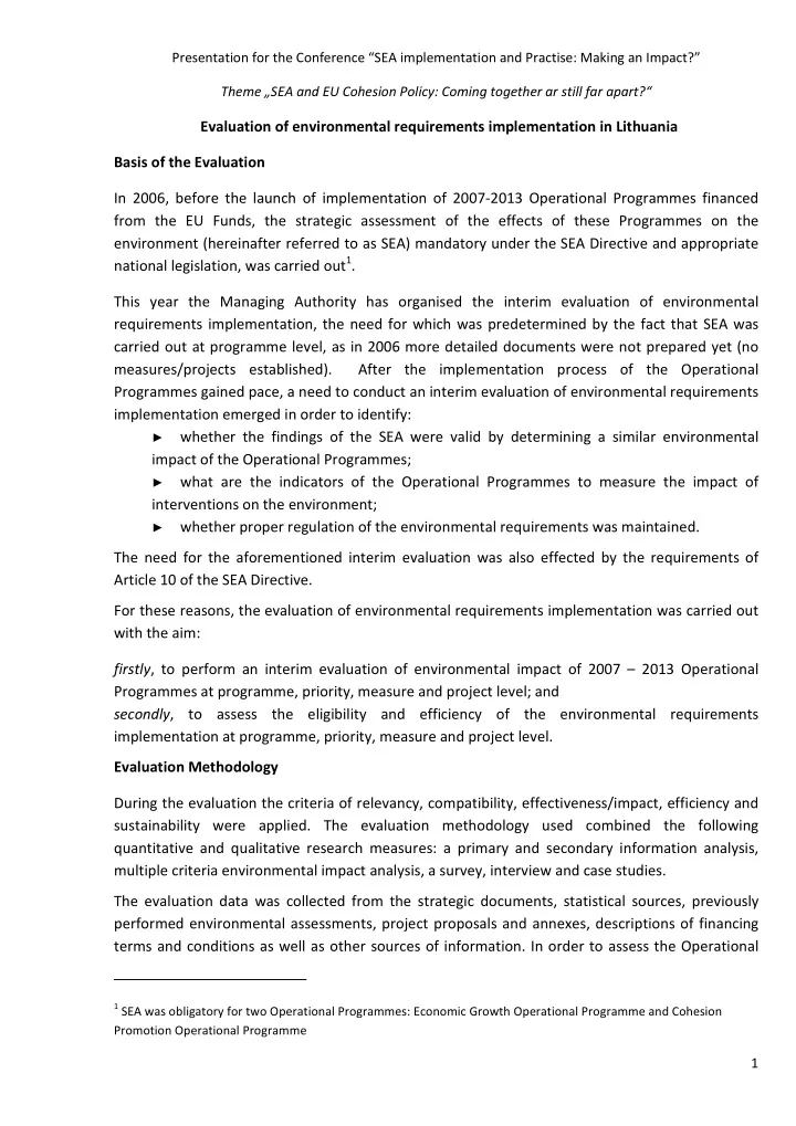 evaluation of environmental requirements implementation