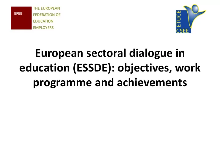 education essde objectives work