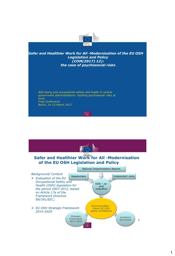 well being and occupational safety and health in central