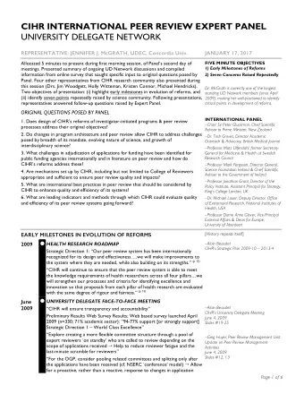 CIHR INTERNATIONAL PEER REVIEW EXPERT PANEL UNIVERSITY DELEGATE NETWORK  REPRESENTATIVE: JENNIFER