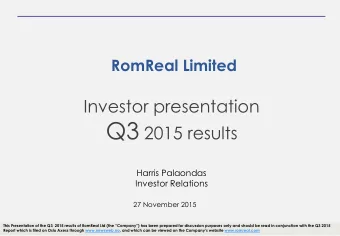 Contents  Q3 2015 highlights  3  NAV movement in Q3 2015  4 Financial highlights  IFRS  5