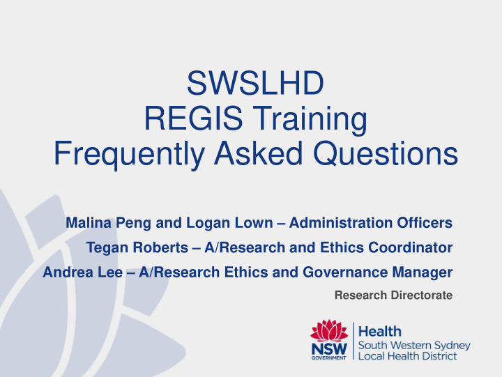 swslhd regis training frequently asked questions