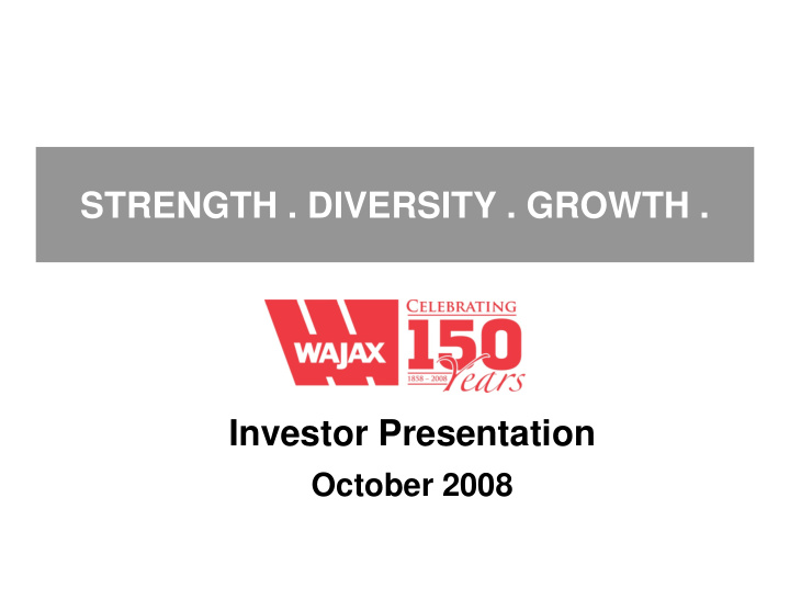 strength diversity growth investor presentation