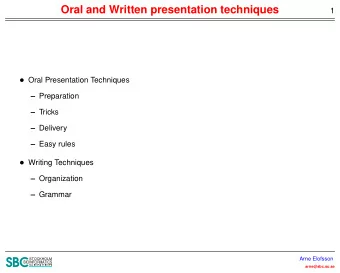 S  B  C  STOCKHOLM  BIOINFORMATICS  CENTER  arne@sbc.su.se  Oral Presentation  2  Arne Elofsson  S