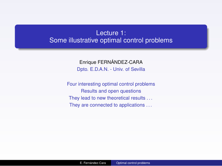 lecture 1 some illustrative optimal control problems