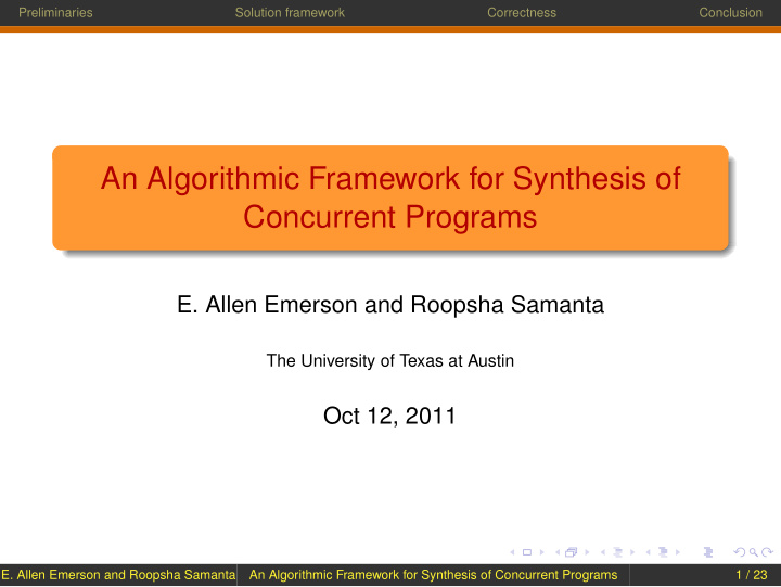 an algorithmic framework for synthesis of concurrent