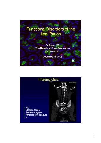 Functional Disorders of the  Functional Disorders of the  Ileal Pouch  Ileal Pouch  Bo Shen, MD  Bo