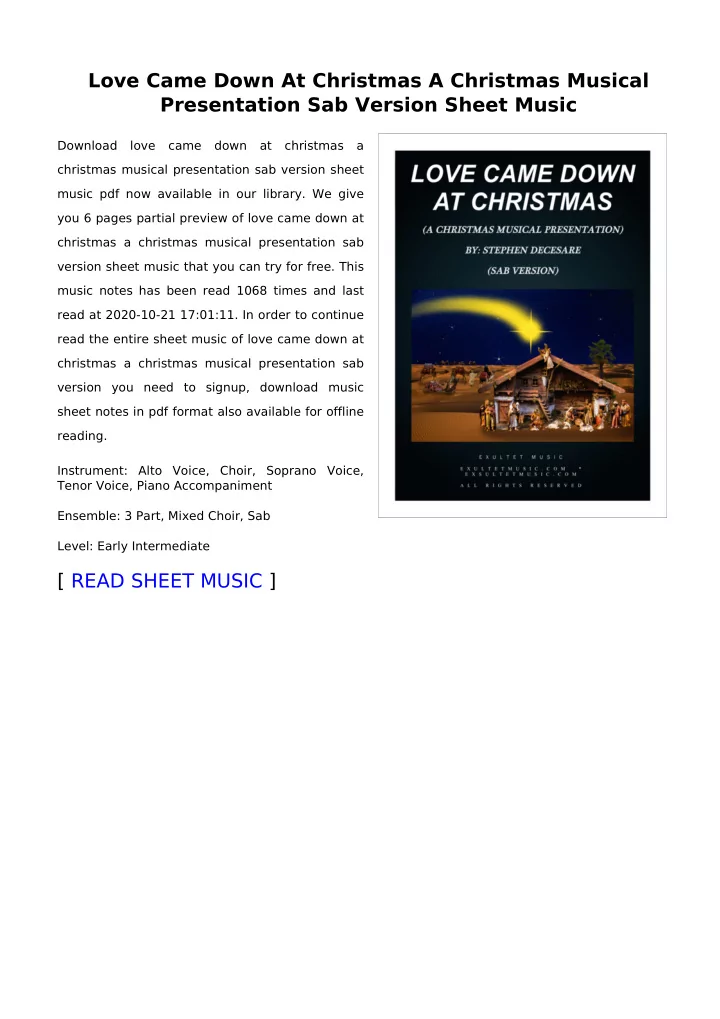 love came down at christmas a christmas musical