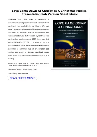 Love Came Down At Christmas A Christmas Musical  Presentation Sab Version Sheet Music  Download