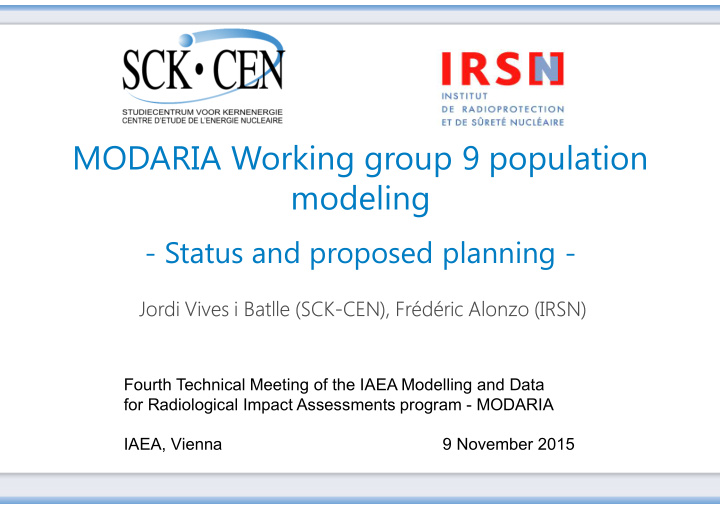 modaria working group 9 population modeling