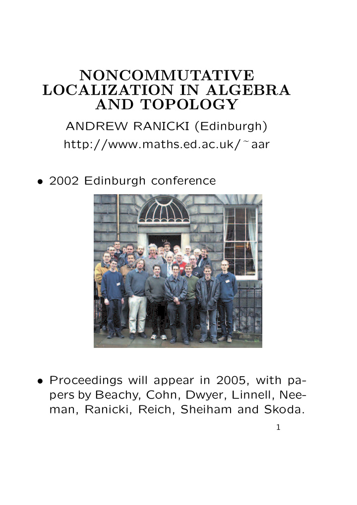 noncommutative localization in algebra and topology
