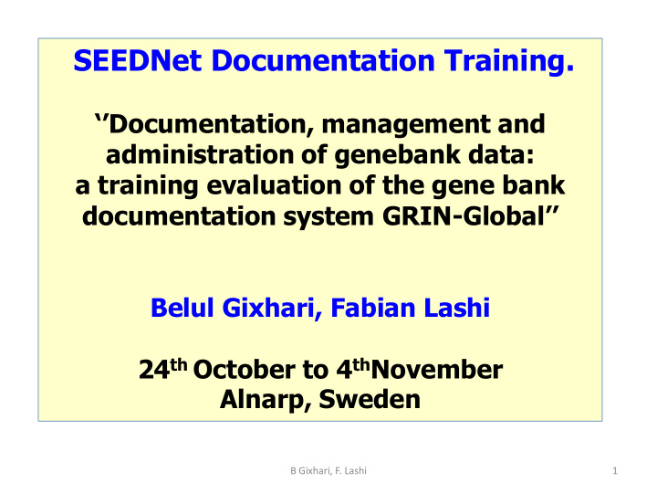 seednet documentation training
