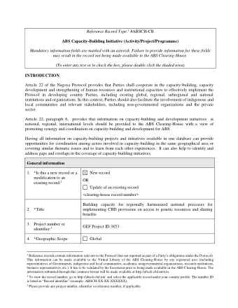 Reference Record Type: 1 #ABSCH-CB  ABS Capacity-Building Initiative (Activity/Project/Programme)